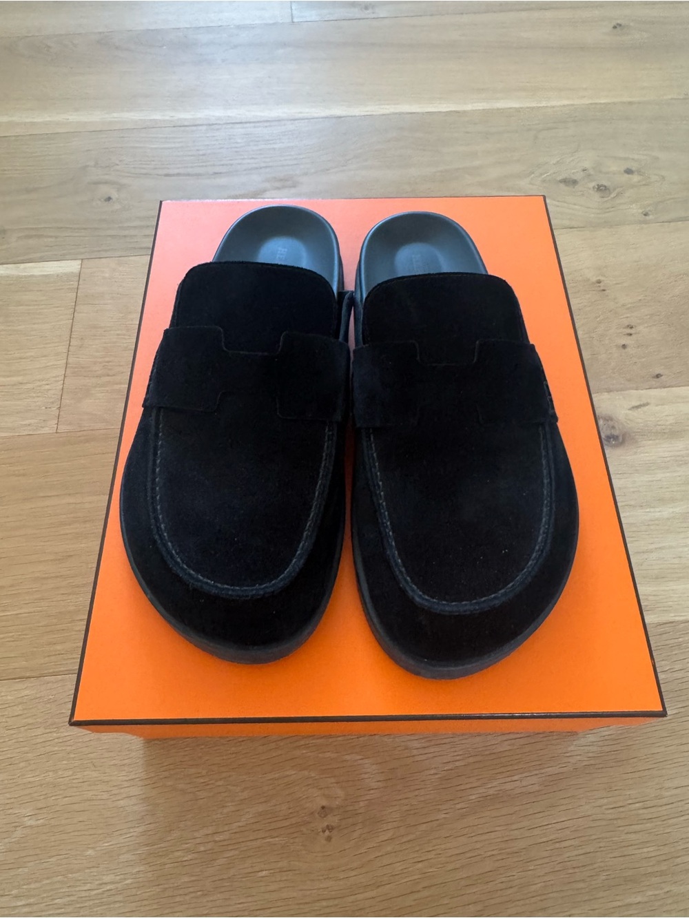 Hermes Noir Suede Calfskin Go Mule